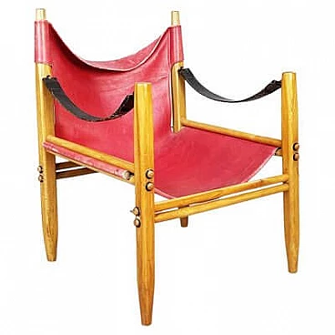 Oasi 85 leather and wood armchair attributed to Legler for Zanotta, 1960s
