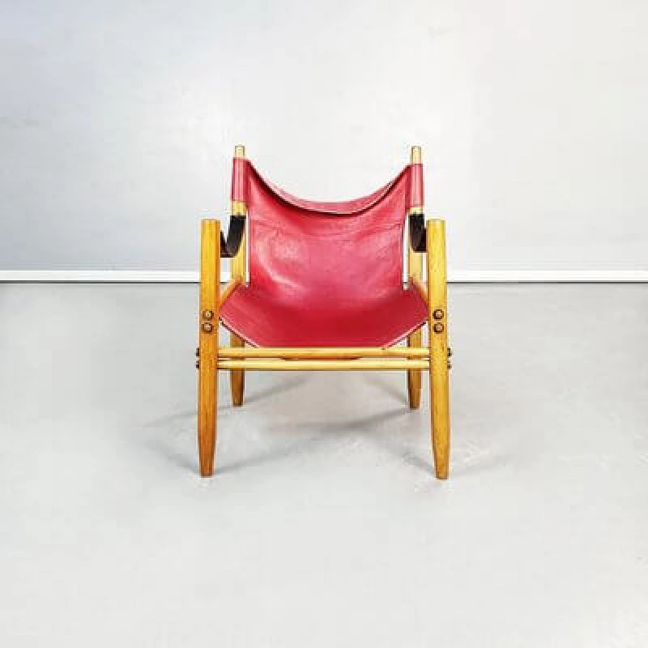 Oasi 85 leather and wood armchair attributed to Legler for Zanotta, 1960s 2