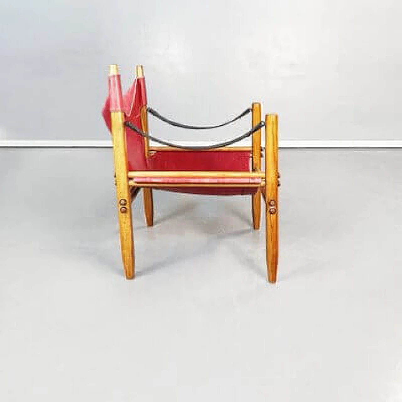 Oasi 85 leather and wood armchair attributed to Legler for Zanotta, 1960s 3