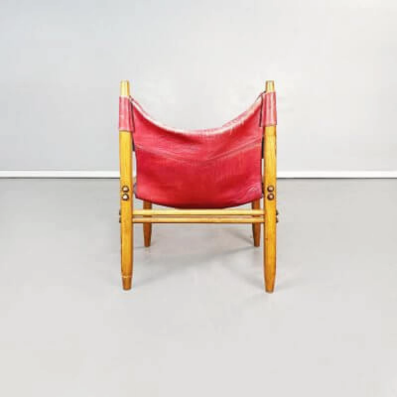 Oasi 85 leather and wood armchair attributed to Legler for Zanotta, 1960s 4