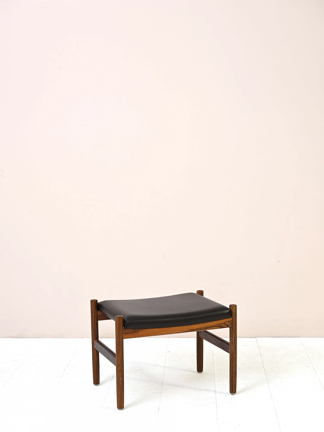 Sgabello danese in palissandro e pelle, anni ’60 1