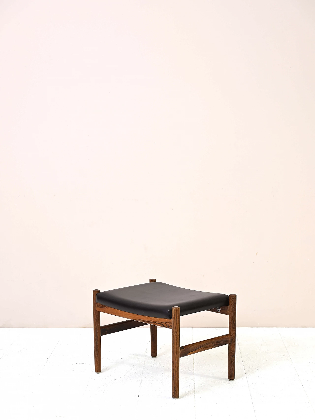 Sgabello danese in palissandro e pelle, anni ’60 2