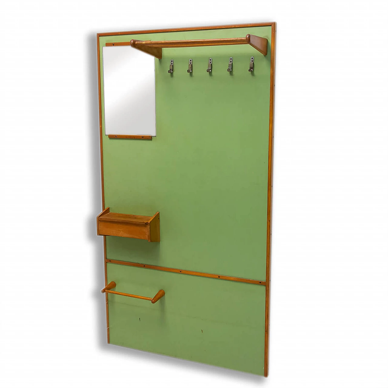 Appendiabiti da parete in legno e similpelle, anni '50 1