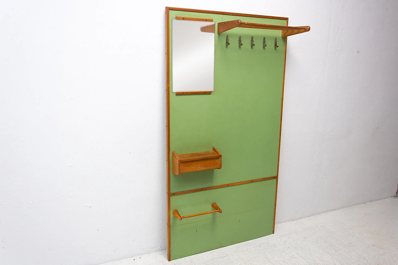 Appendiabiti da parete in legno e similpelle, anni '50 4