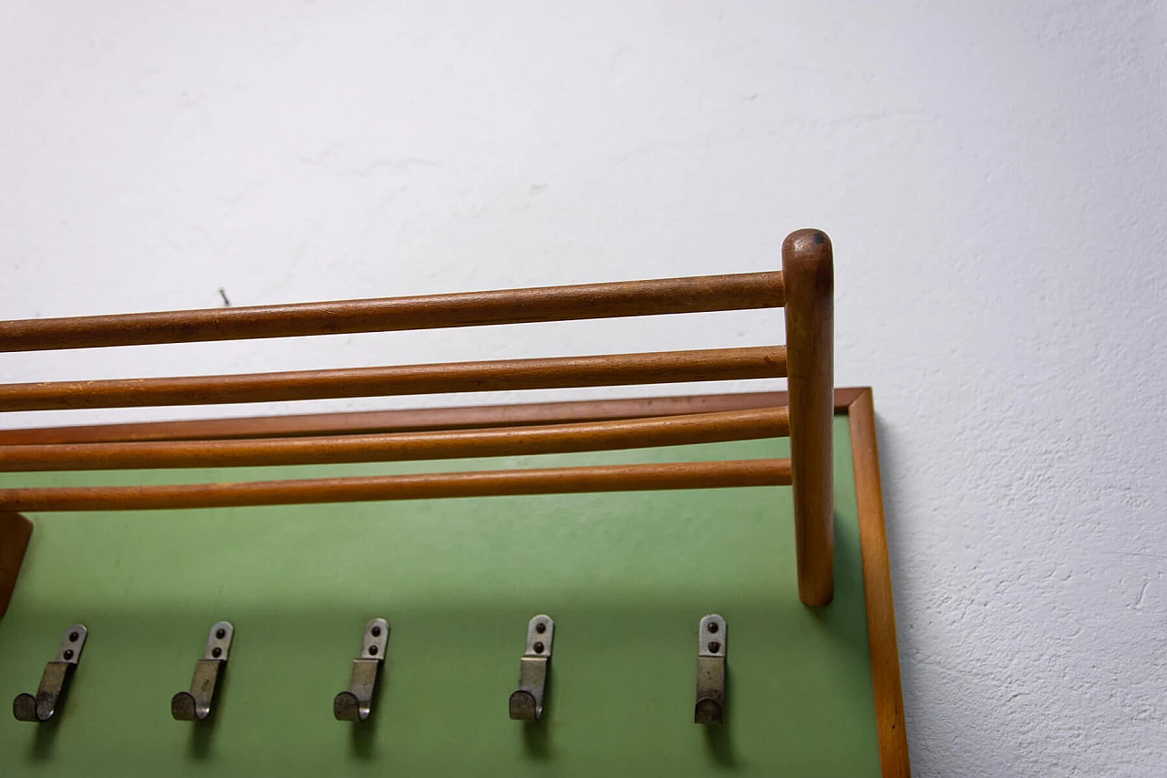 Appendiabiti da parete in legno e similpelle, anni '50 6