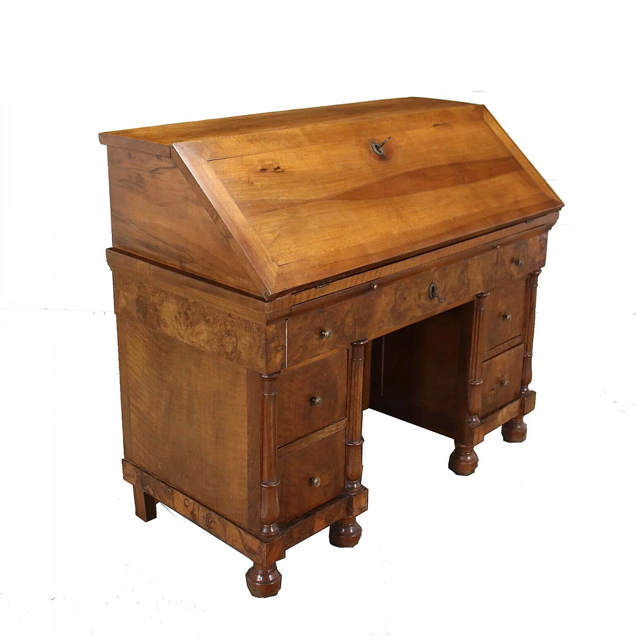 Scrivania a ribalta con cassetti nascosti decorati, '800 1