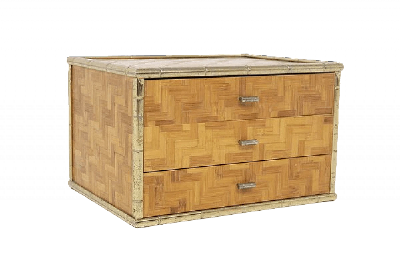 Wicker and brass dresser with geometric decoration, 1970s 6