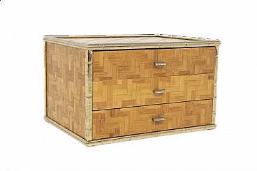 Wicker and brass dresser with geometric decoration, 1970s
