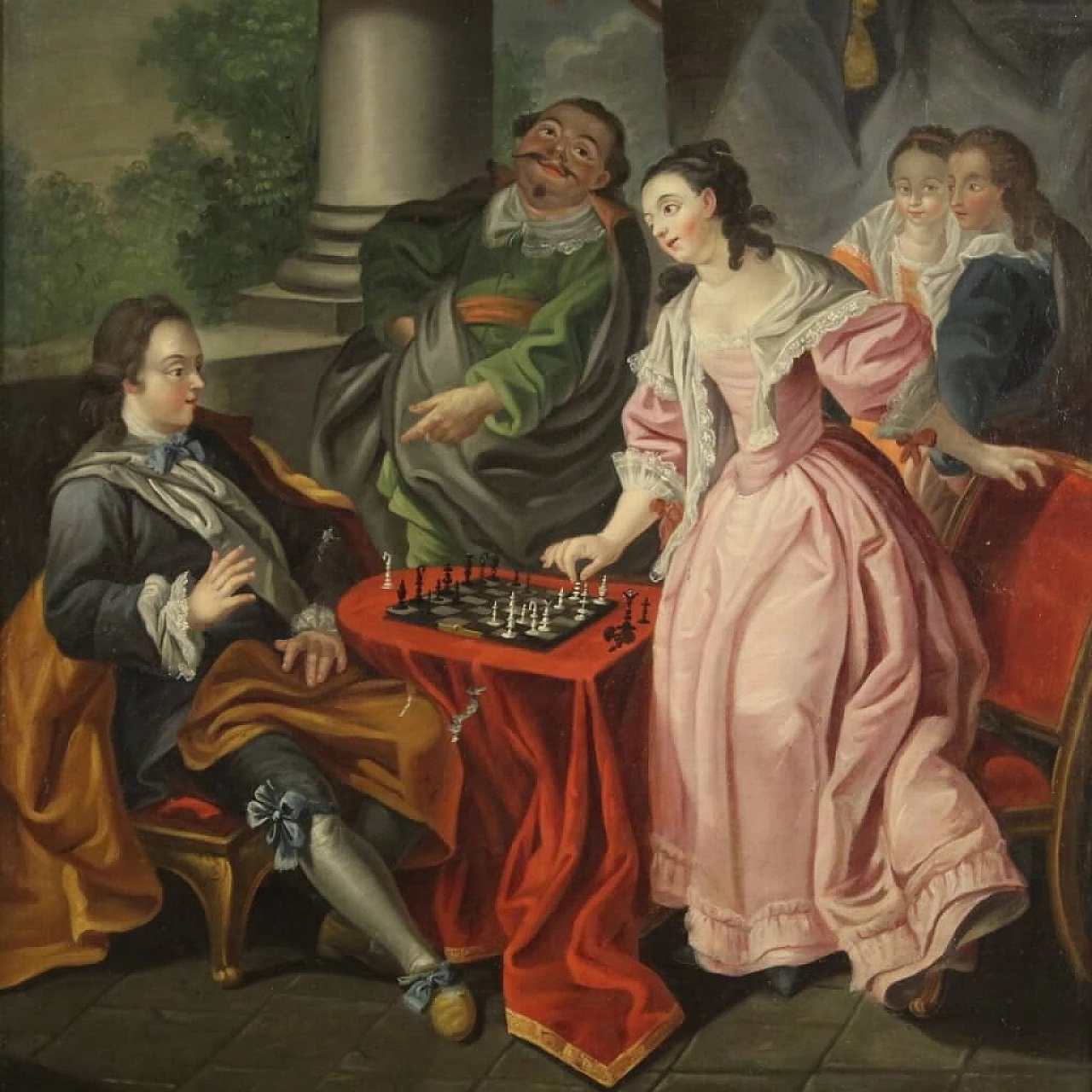 Partita a scacchi, olio su tela, fine '700 2