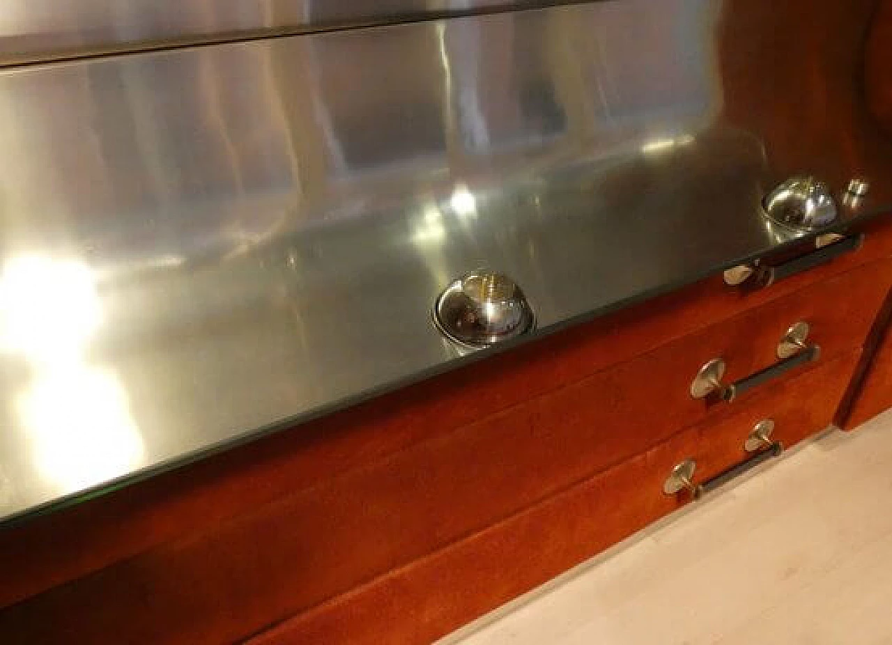 Consolle in suede con piano in vetro e ripiano specchiato, anni '70 4