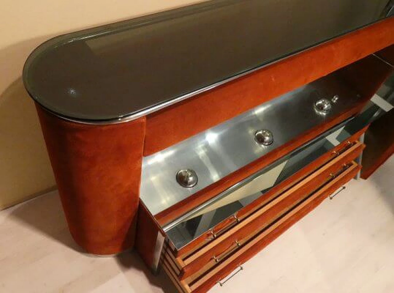 Consolle in suede con piano in vetro e ripiano specchiato, anni '70 6
