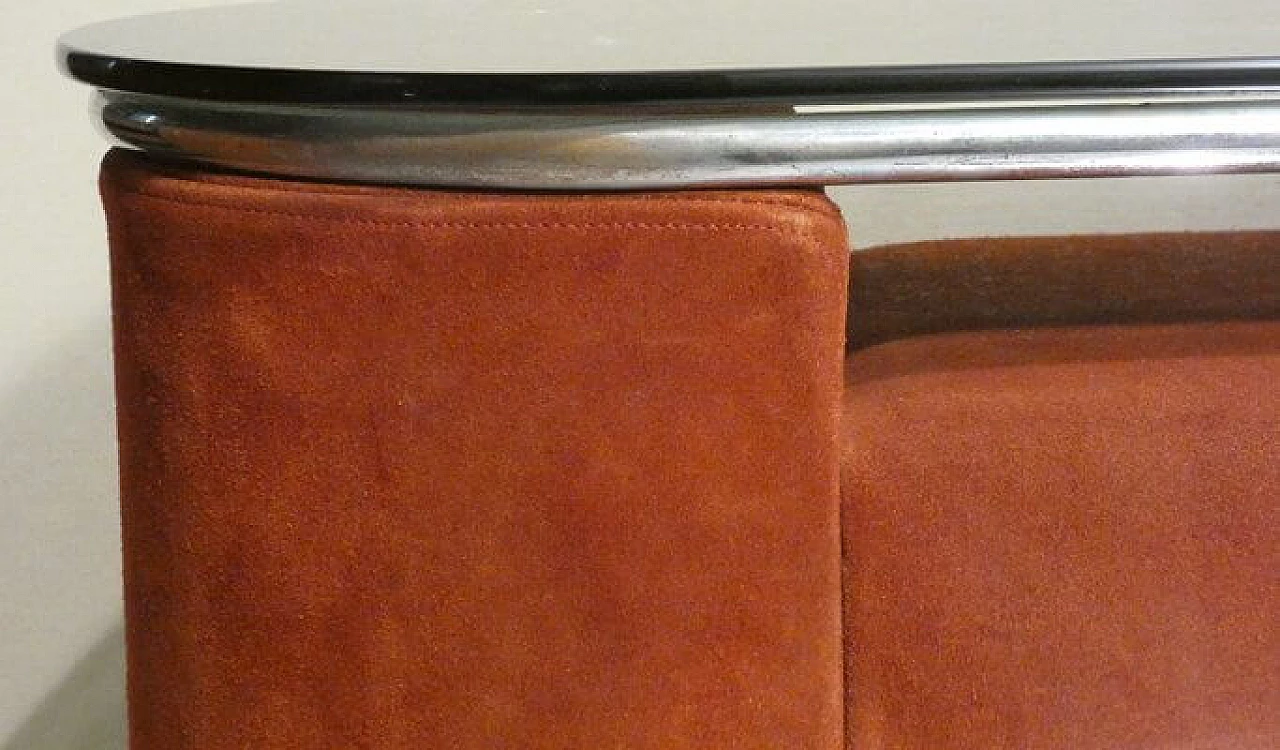 Consolle in suede con piano in vetro e ripiano specchiato, anni '70 7