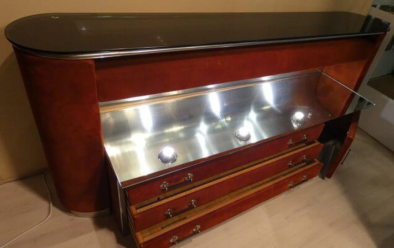 Consolle in suede con piano in vetro e ripiano specchiato, anni '70 10