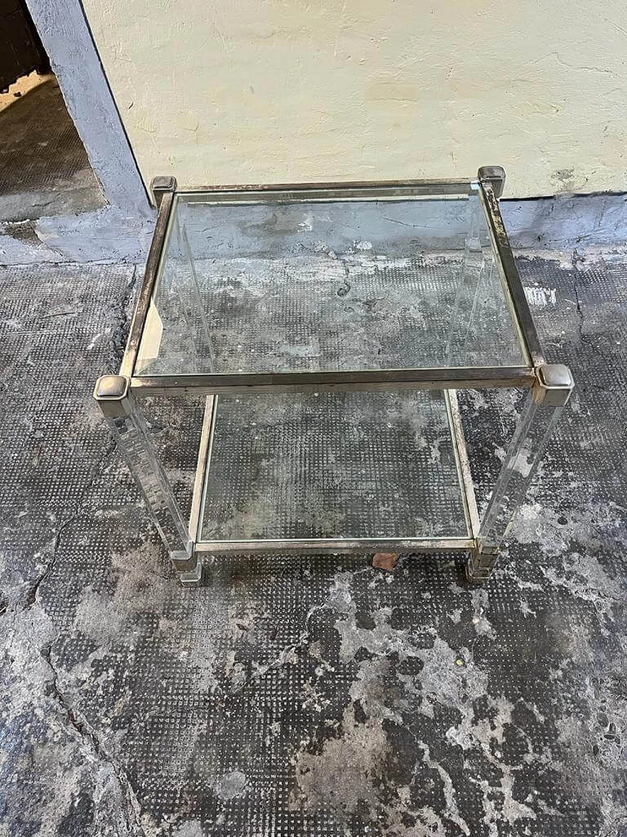 Tavolino in plexiglass, cristallo e metallo, anni '80 1