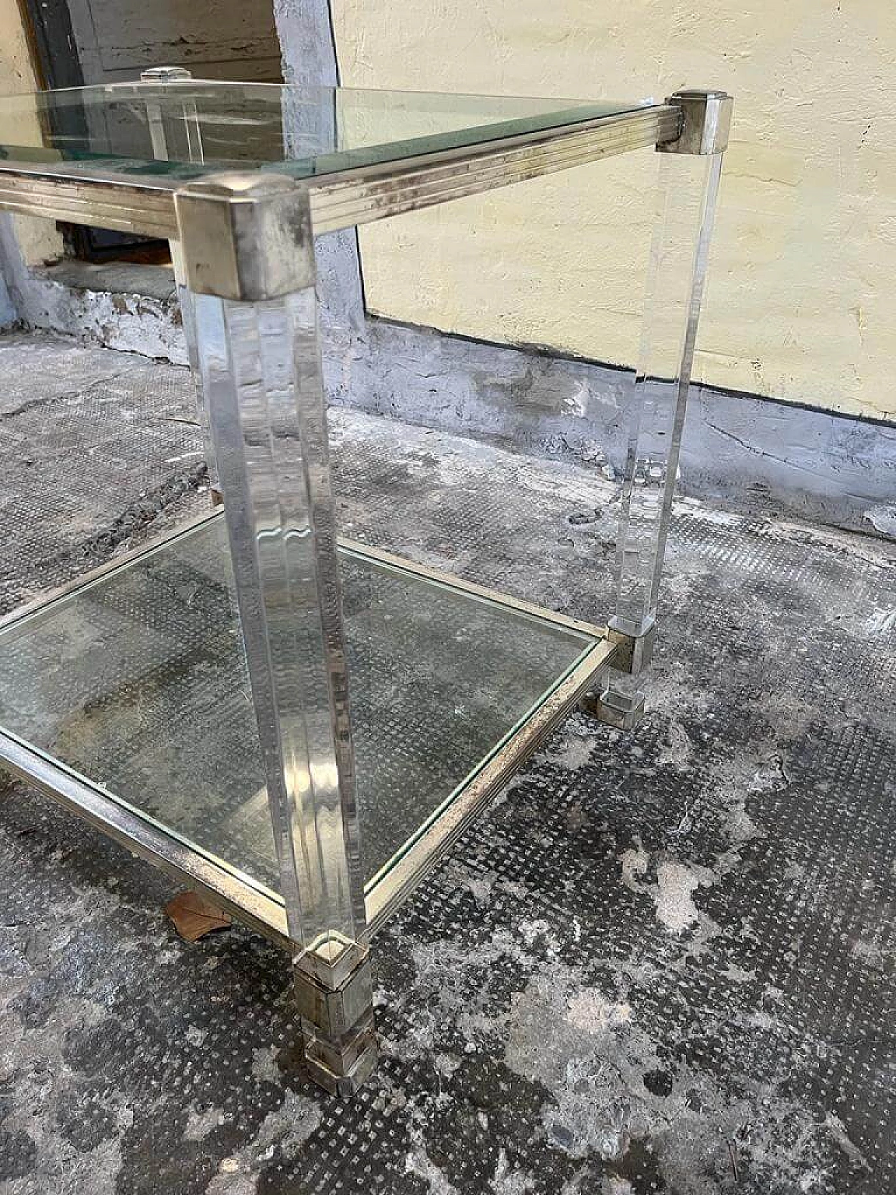 Side table in plexiglass, crystal and metal, 1980s 3