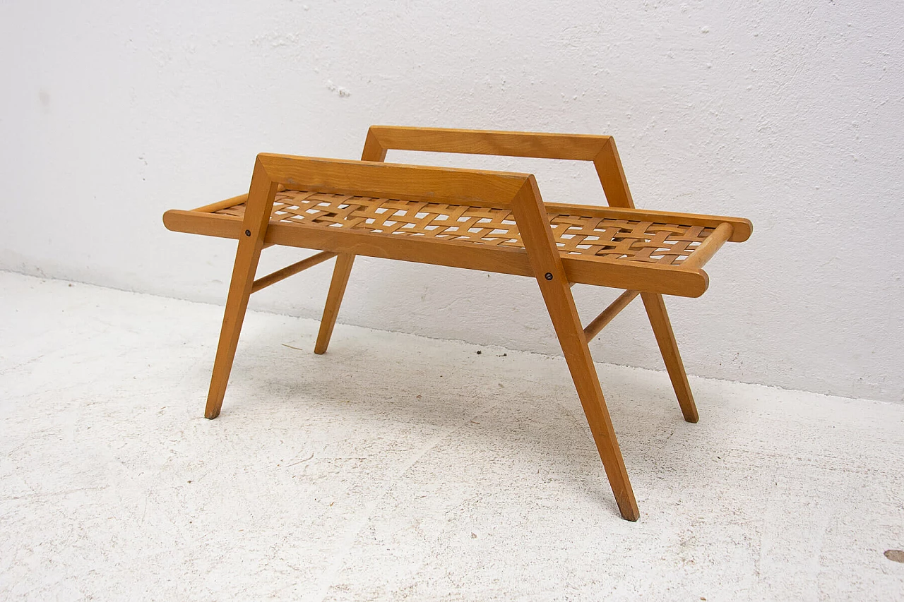 Beechwood coffee table with woven leather straps, 1970s 2