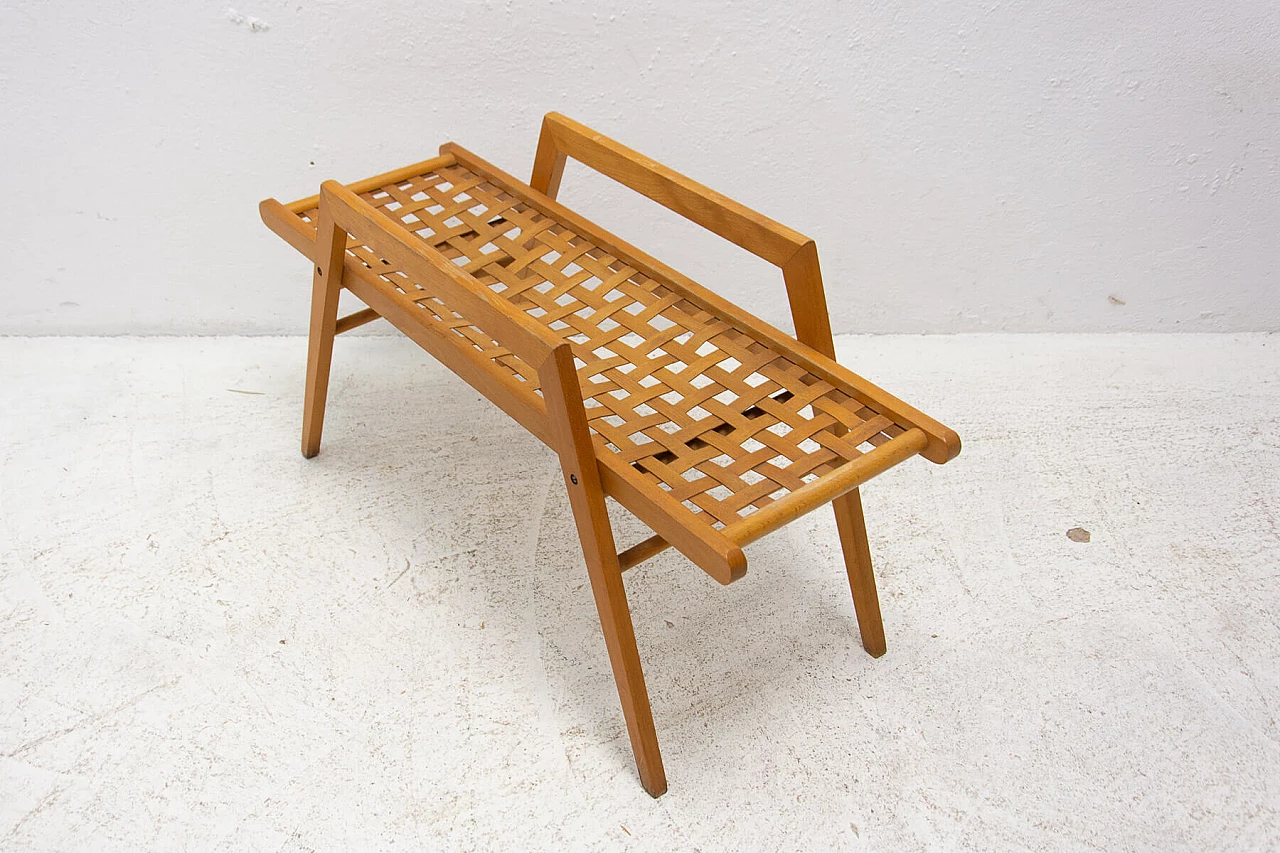 Beechwood coffee table with woven leather straps, 1970s 4