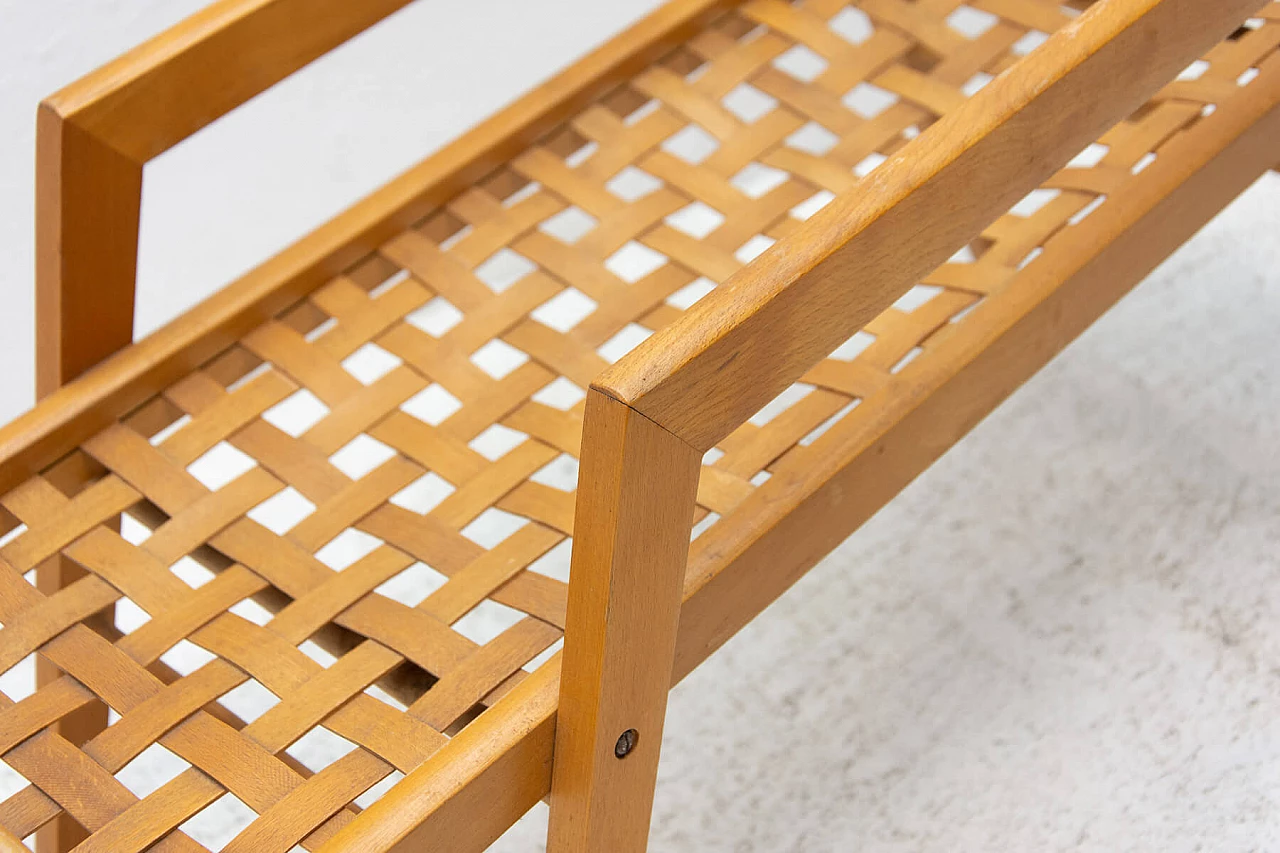 Beechwood coffee table with woven leather straps, 1970s 8