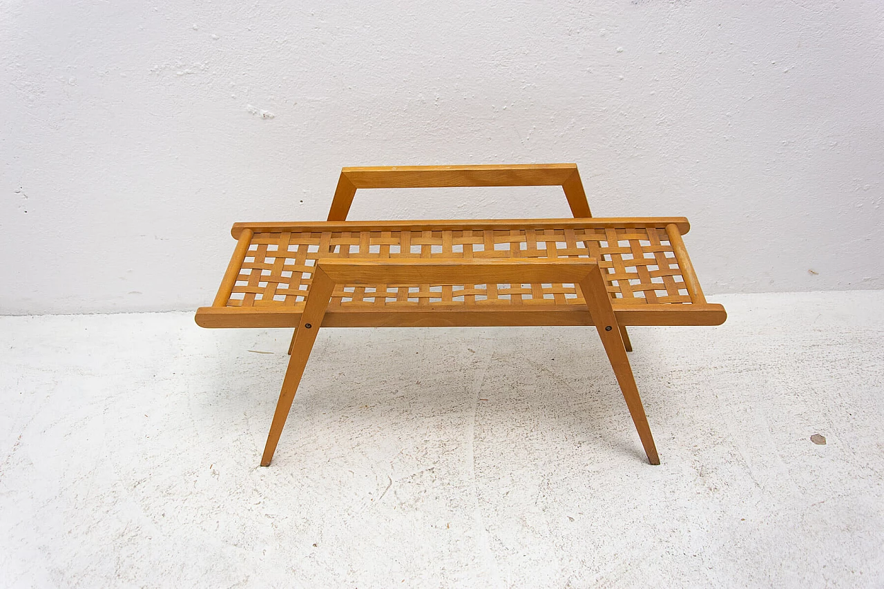 Beechwood coffee table with woven leather straps, 1970s 11