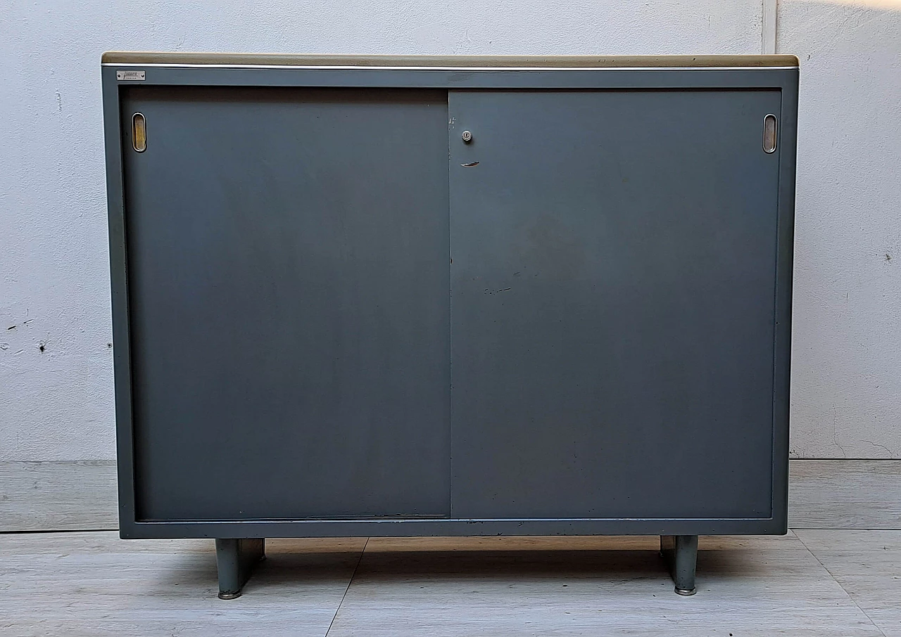 Grey lacquered metal cabinet with sliding doors by FIAMCA, 1950s 1