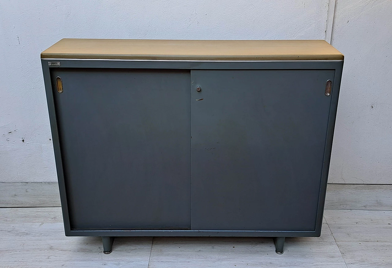 Grey lacquered metal cabinet with sliding doors by FIAMCA, 1950s 2