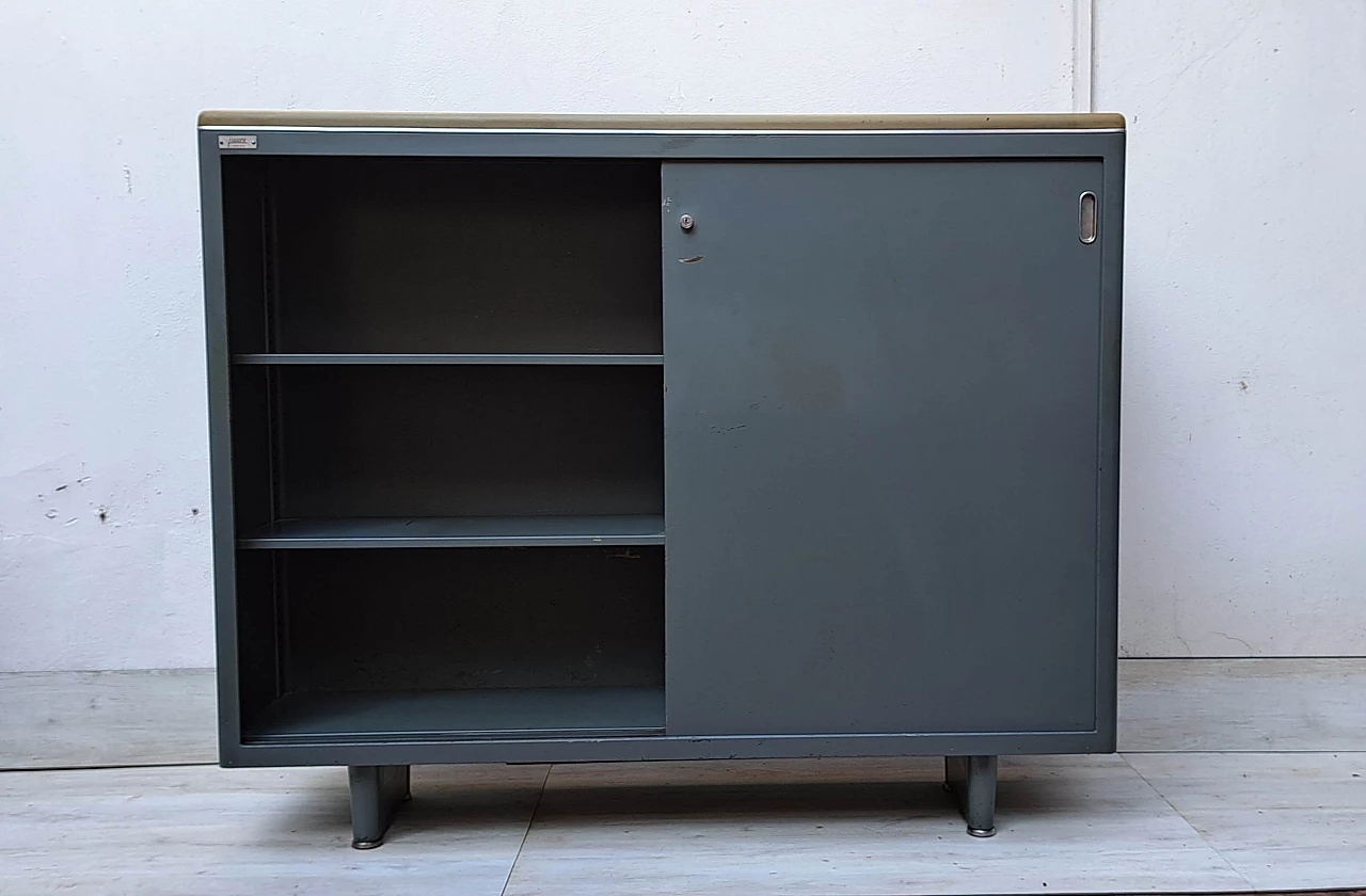 Grey lacquered metal cabinet with sliding doors by FIAMCA, 1950s 7