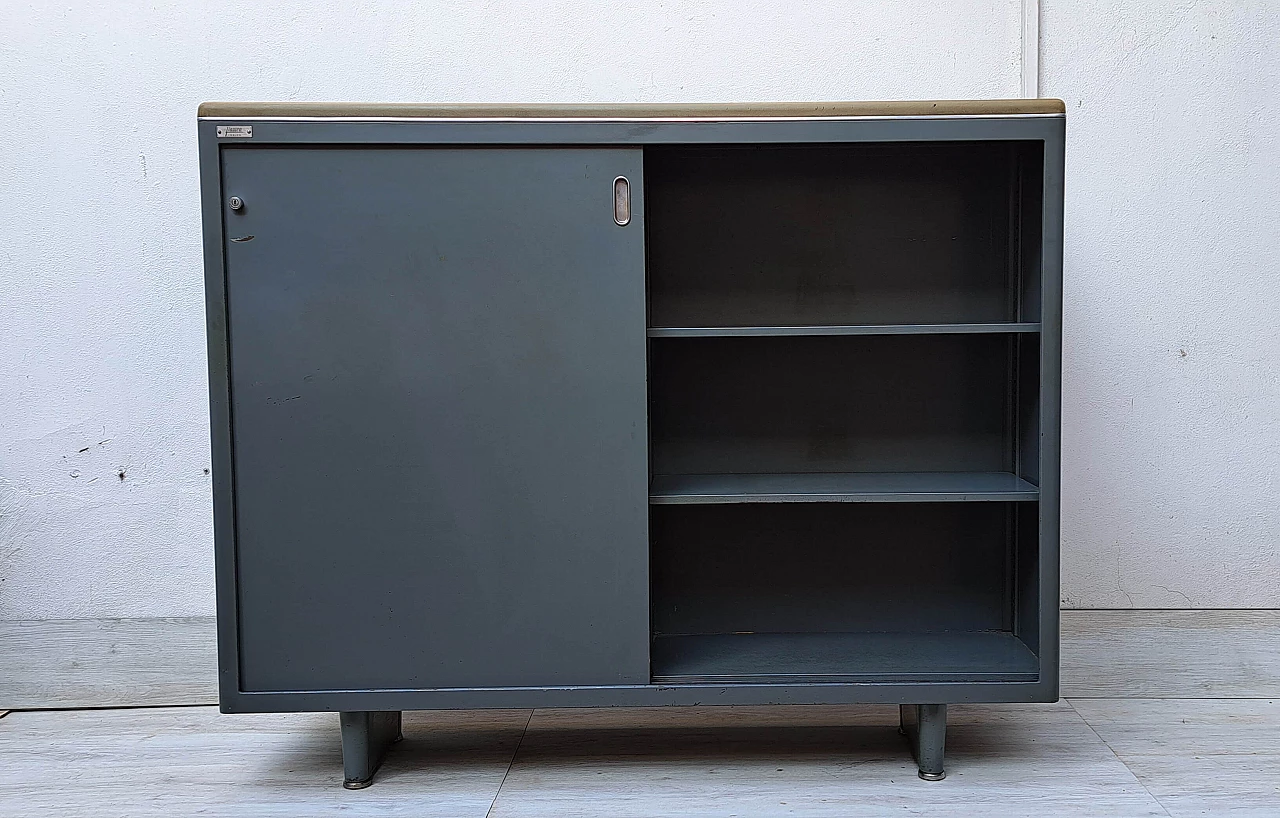 Grey lacquered metal cabinet with sliding doors by FIAMCA, 1950s 8