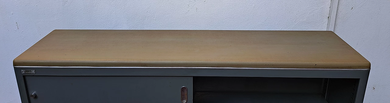 Grey lacquered metal cabinet with sliding doors by FIAMCA, 1950s 9