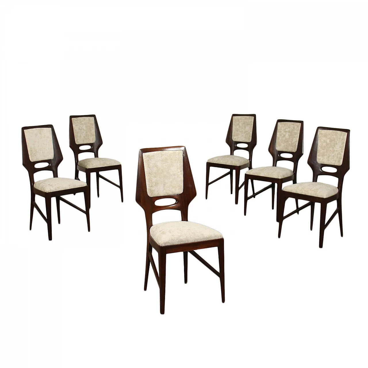 6 Chairs in mahogany and velvet, 50s 1