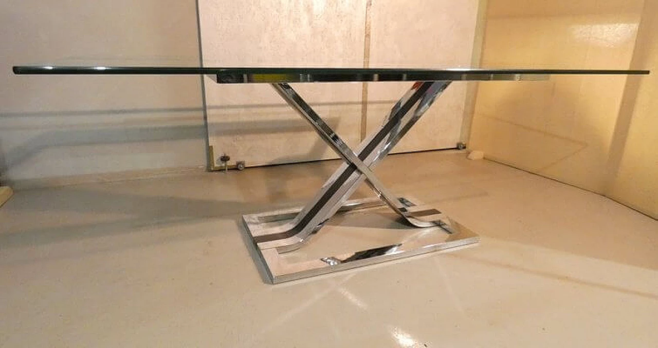 Glass and chrome-plated steel dining table, 1970s 1