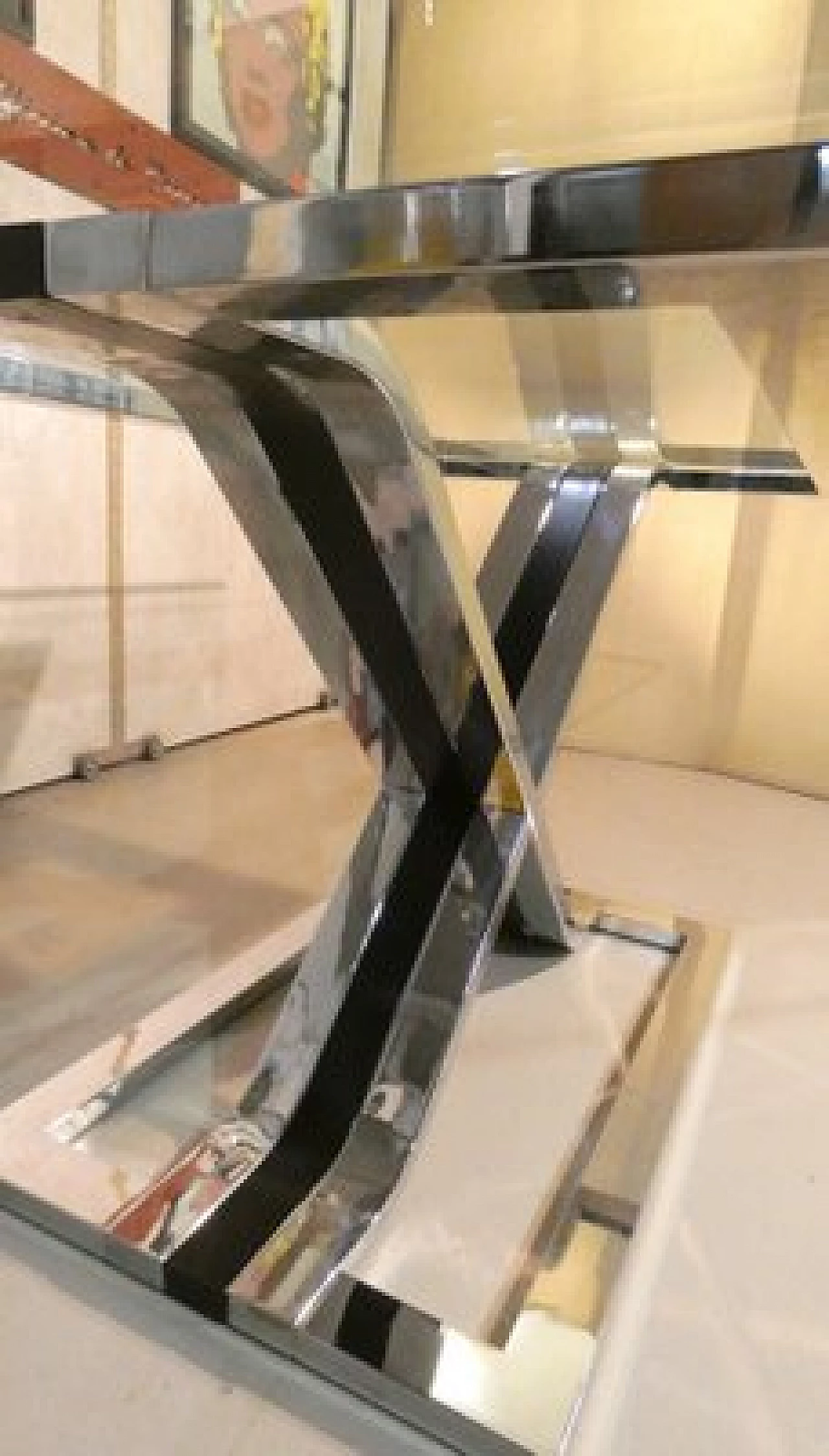 Glass and chrome-plated steel dining table, 1970s 3