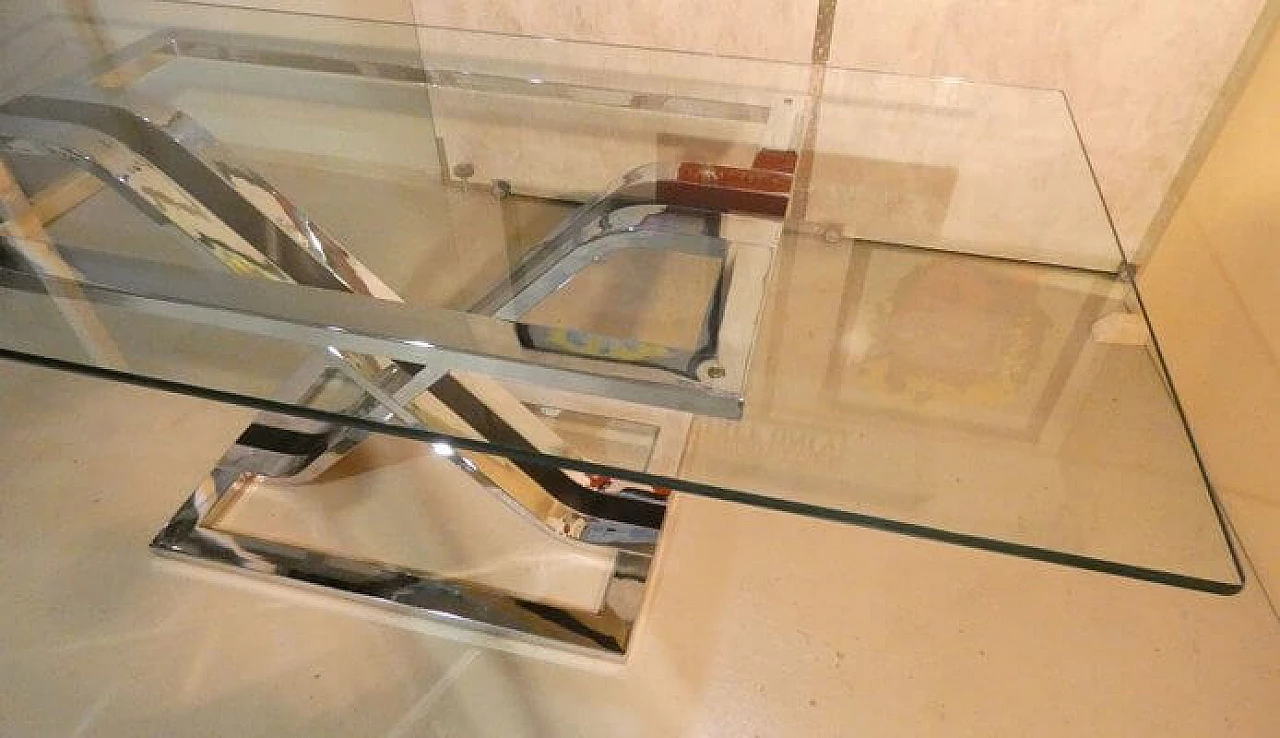Glass and chrome-plated steel dining table, 1970s 4