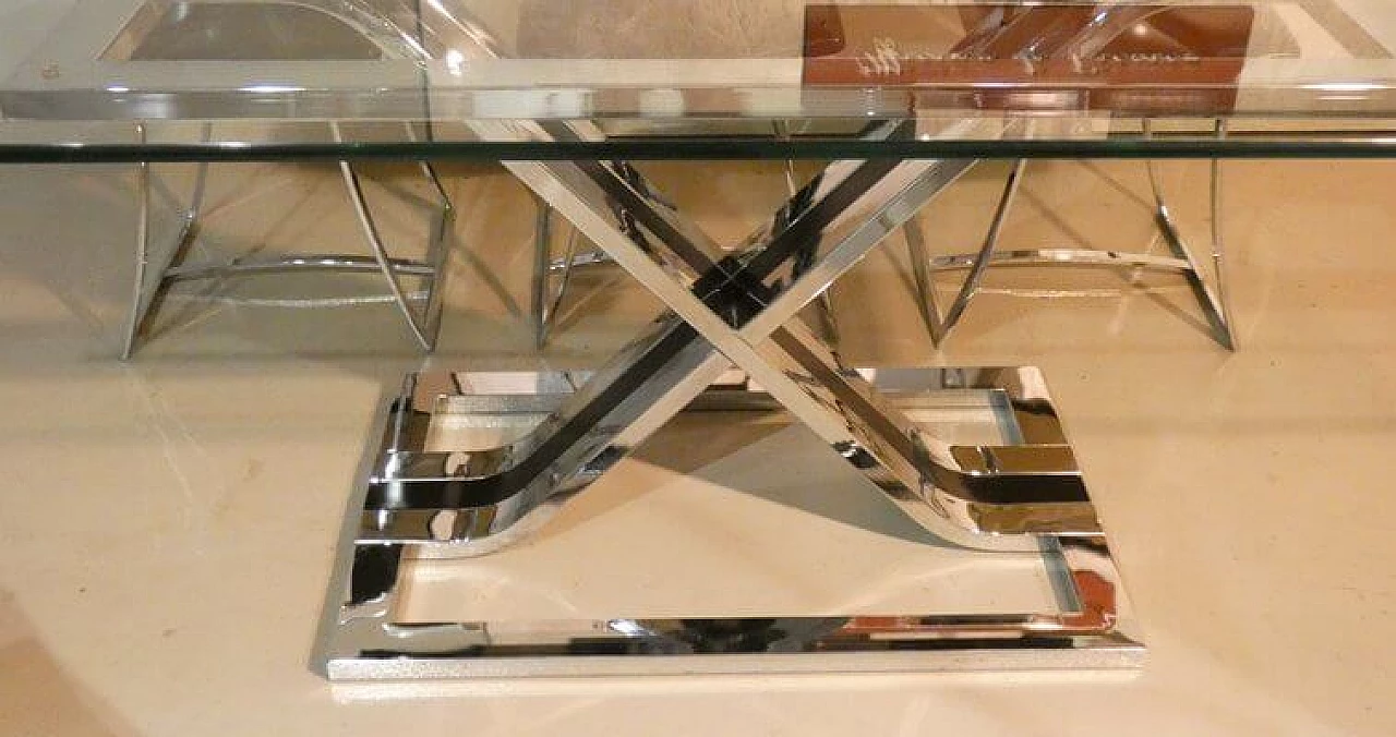 Glass and chrome-plated steel dining table, 1970s 5