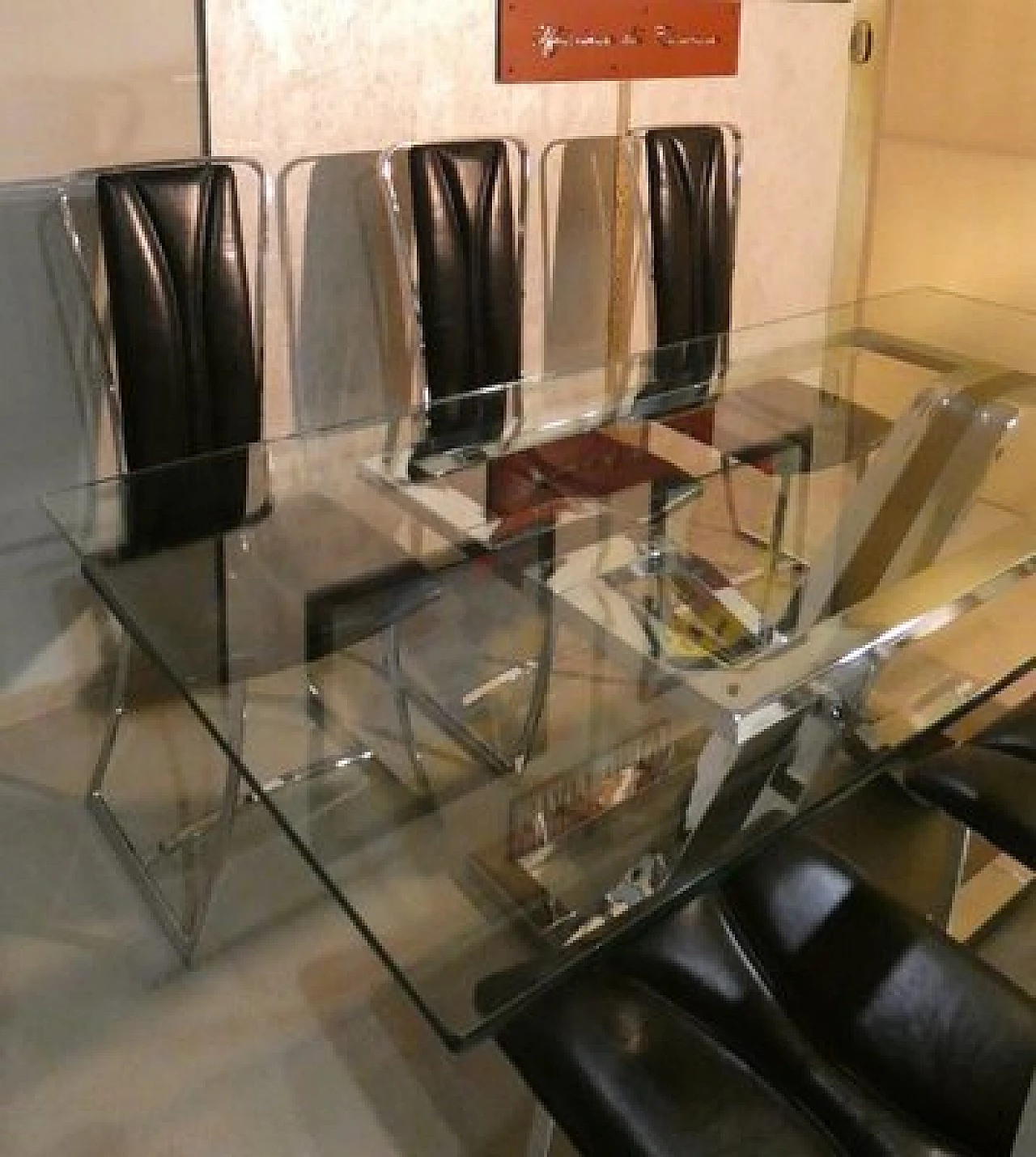 Glass and chrome-plated steel dining table, 1970s 10