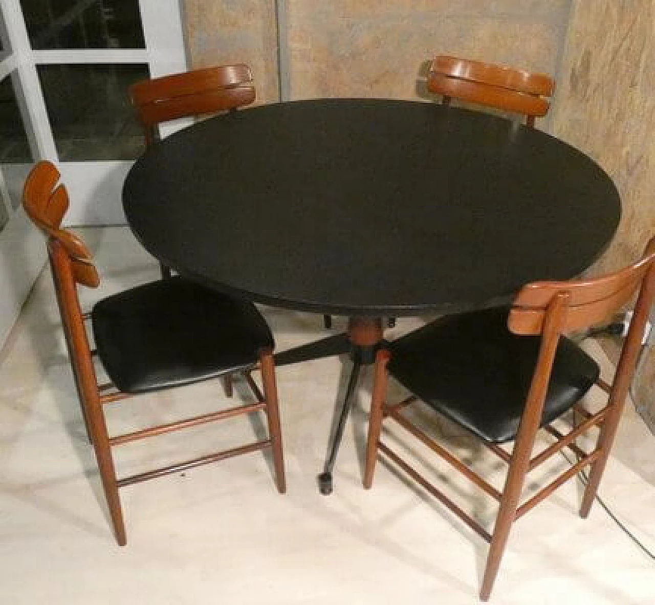 4 Rosewood chairs and round table, 1950s 9