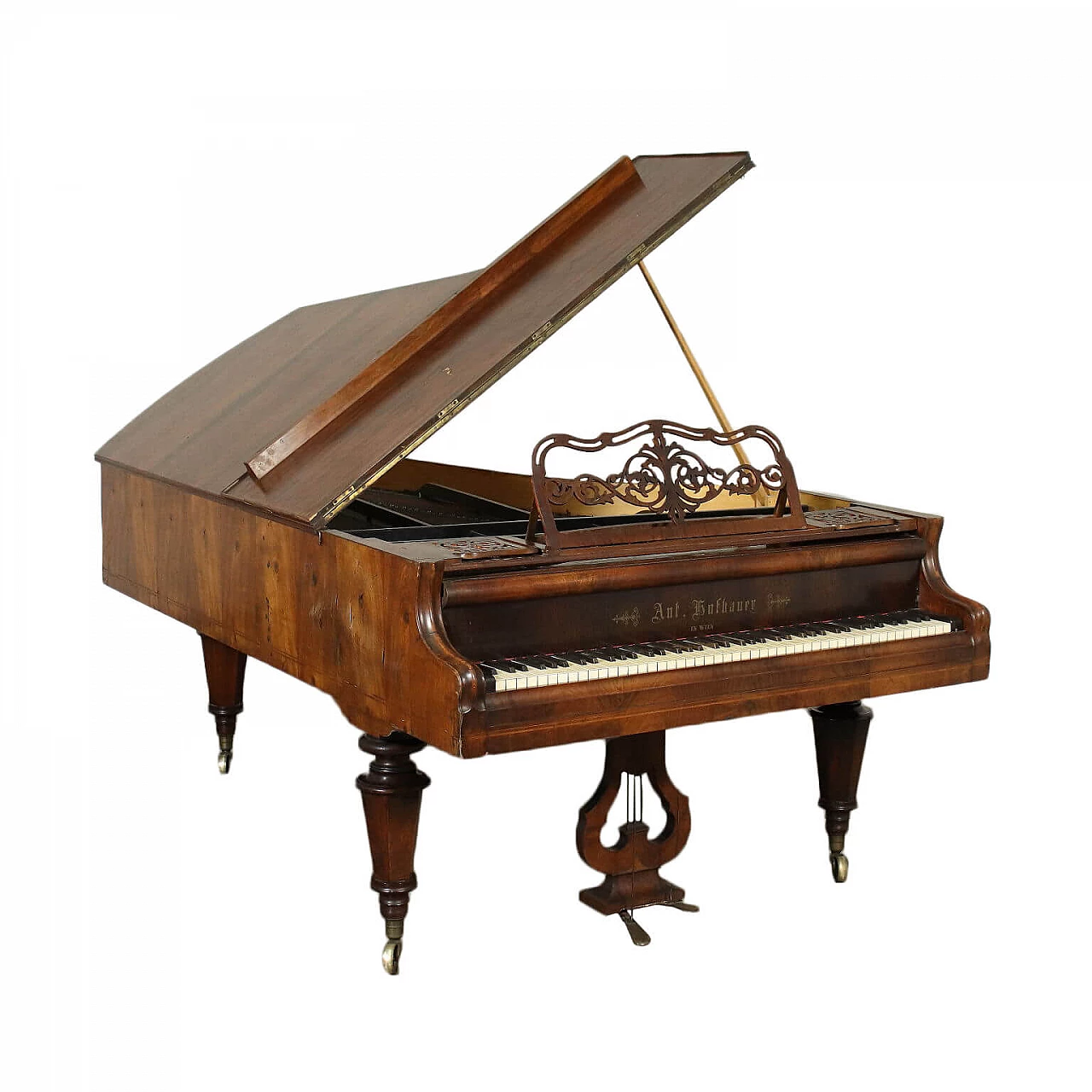 Hofbauer walnut half-tail piano, 20th century 1