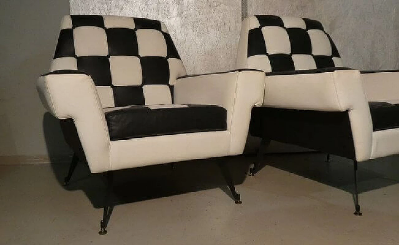 Pair of octagonal armchairs with checkerboard vinyl leather upholstery, 1960s 3