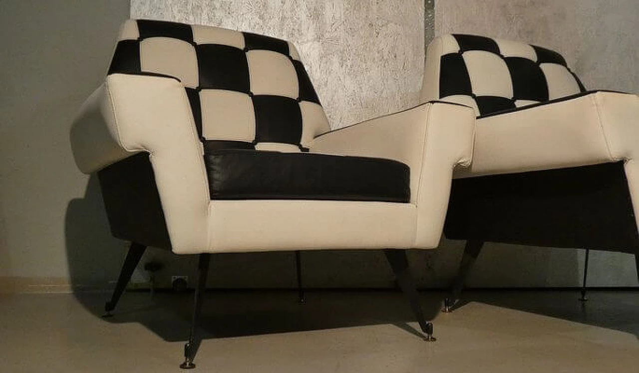 Pair of octagonal armchairs with checkerboard vinyl leather upholstery, 1960s 24