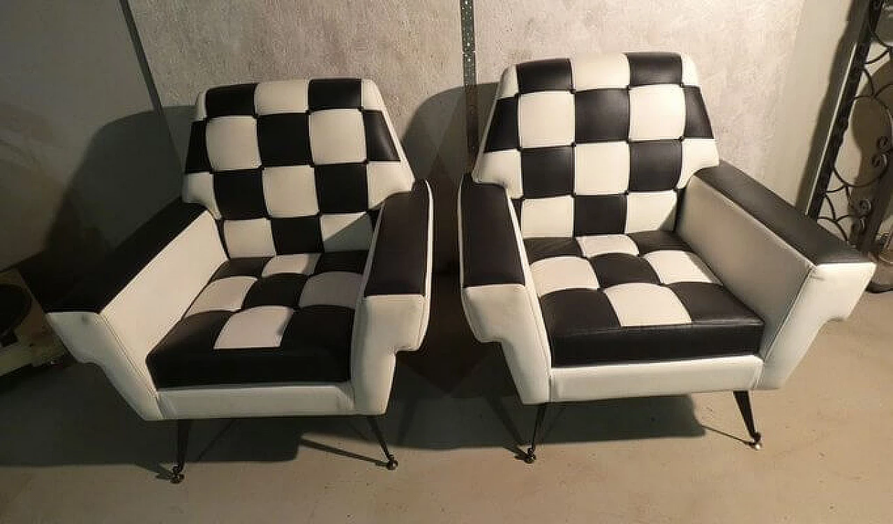 Pair of octagonal armchairs with checkerboard vinyl leather upholstery, 1960s 25