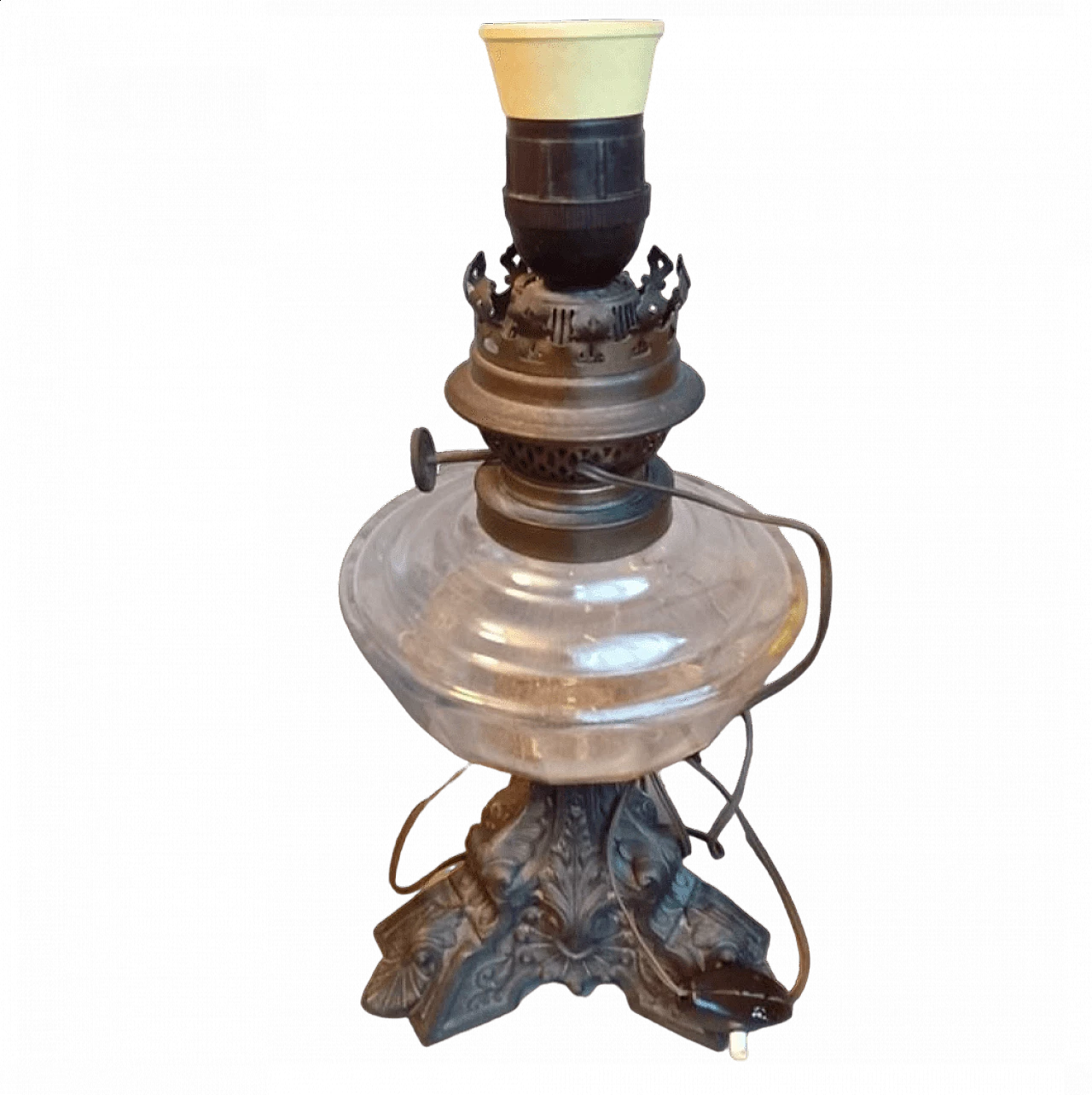 Lampada a olio elettrificata con base in bronzo, anni '30 13