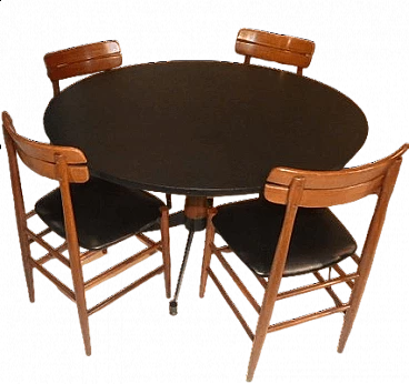 4 Sedie e tavolo rotondo in palissandro, anni '50
