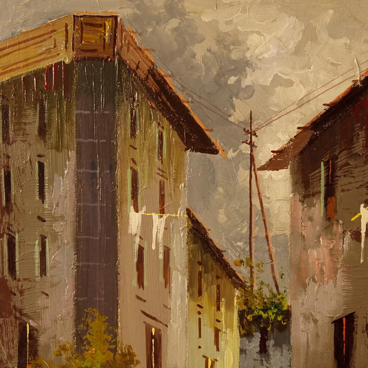 Veduta urbana in stile Impressionista, tecnica mista su tela 9