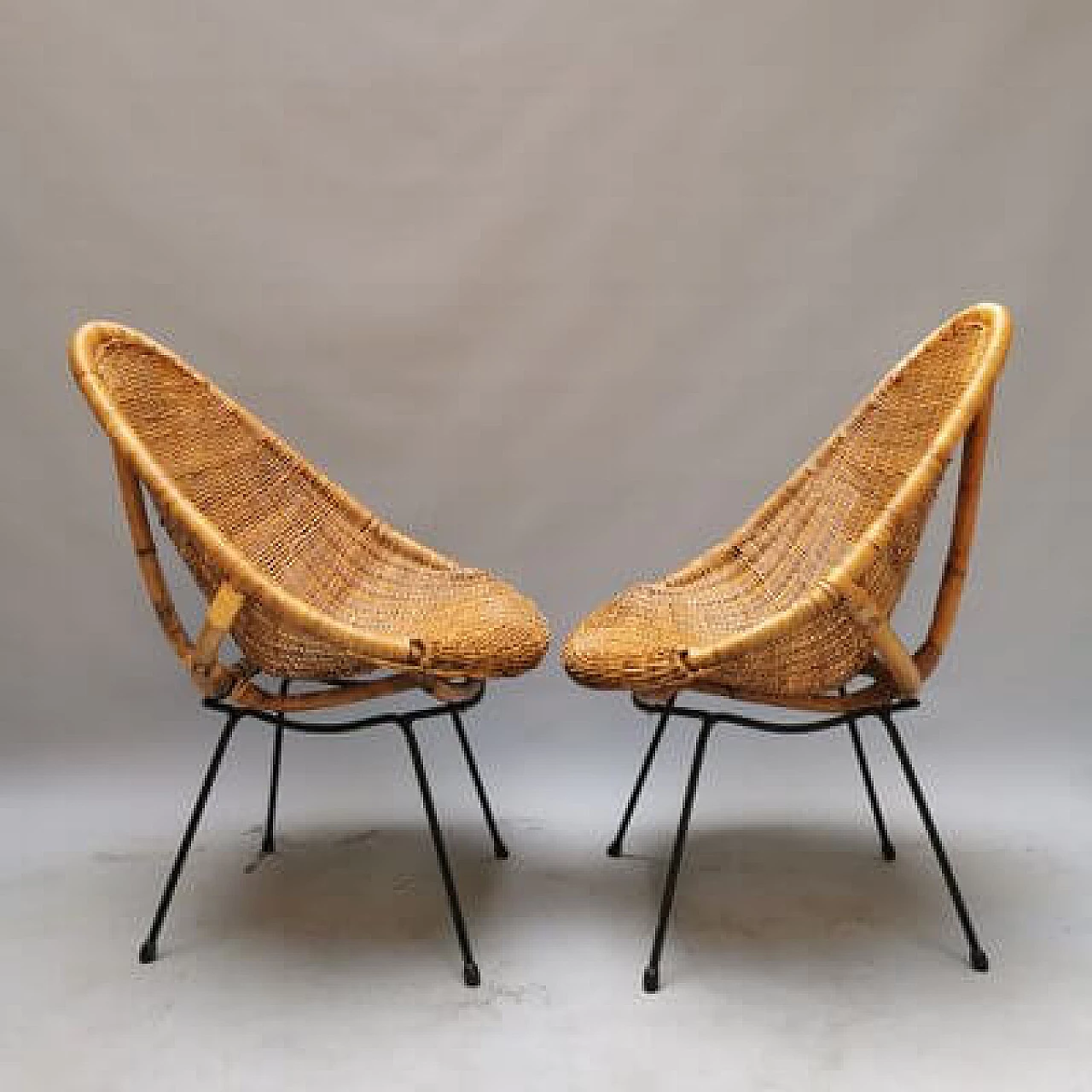 Coppia di poltrone in rattan, anni '50 1