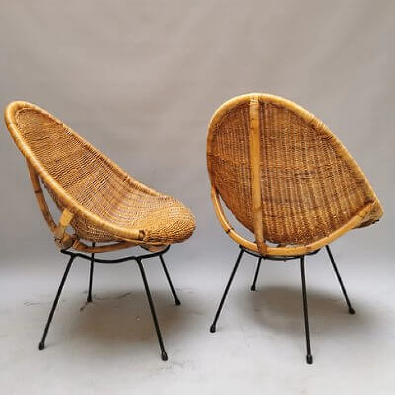 Pair of rattan armchairs, 1950s 3
