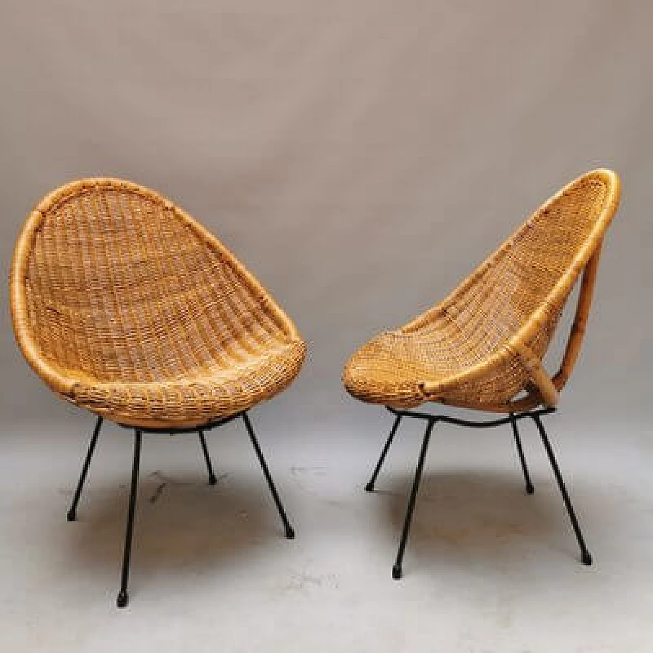 Pair of rattan armchairs, 1950s 6