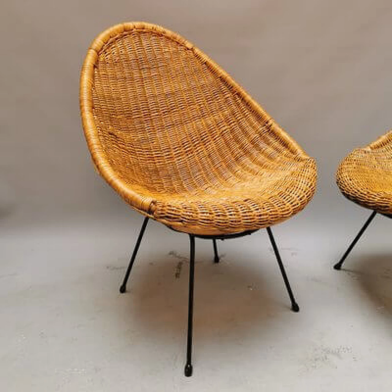 Pair of rattan armchairs, 1950s 7
