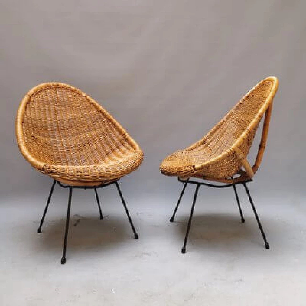 Pair of rattan armchairs, 1950s 8