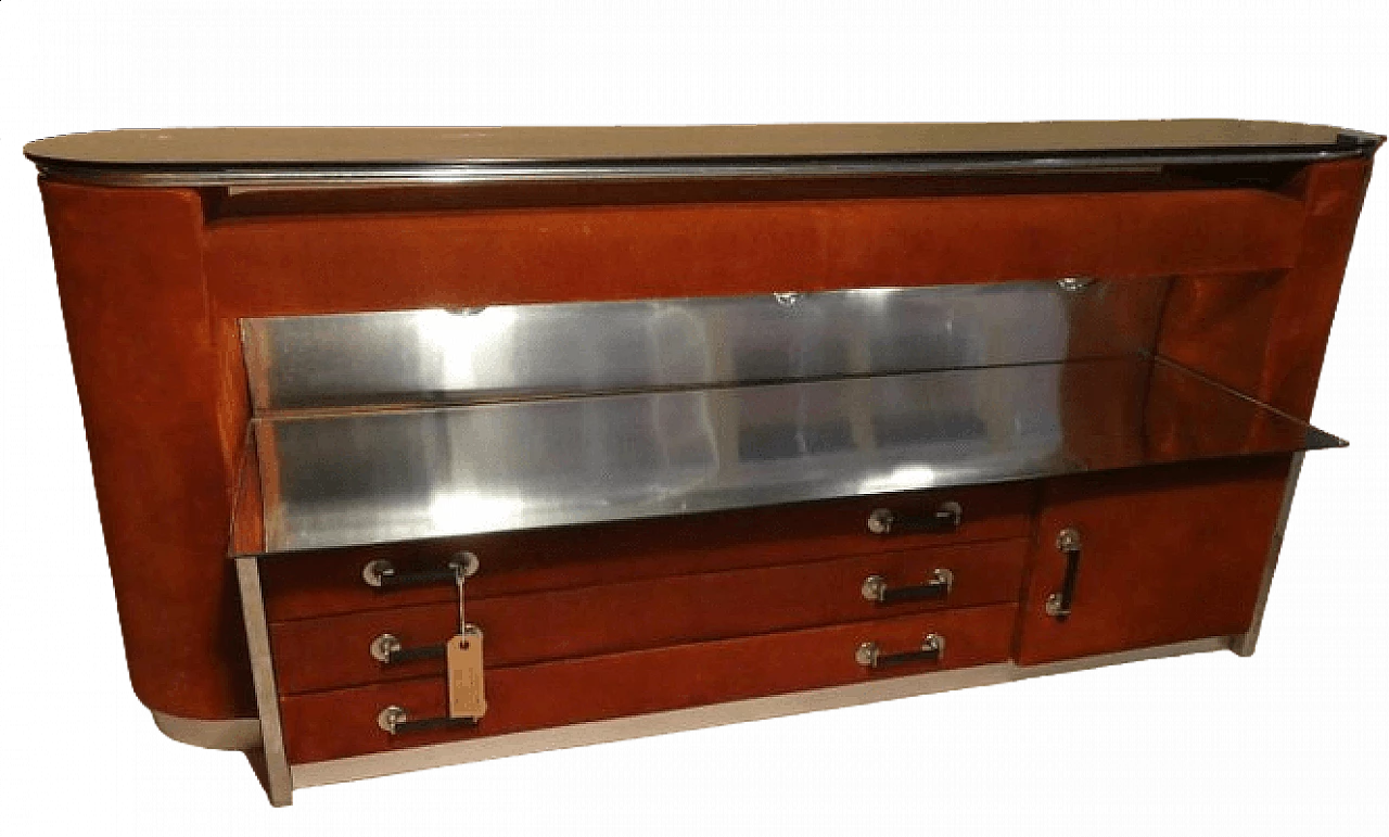 Consolle in suede con piano in vetro e ripiano specchiato, anni '70 11