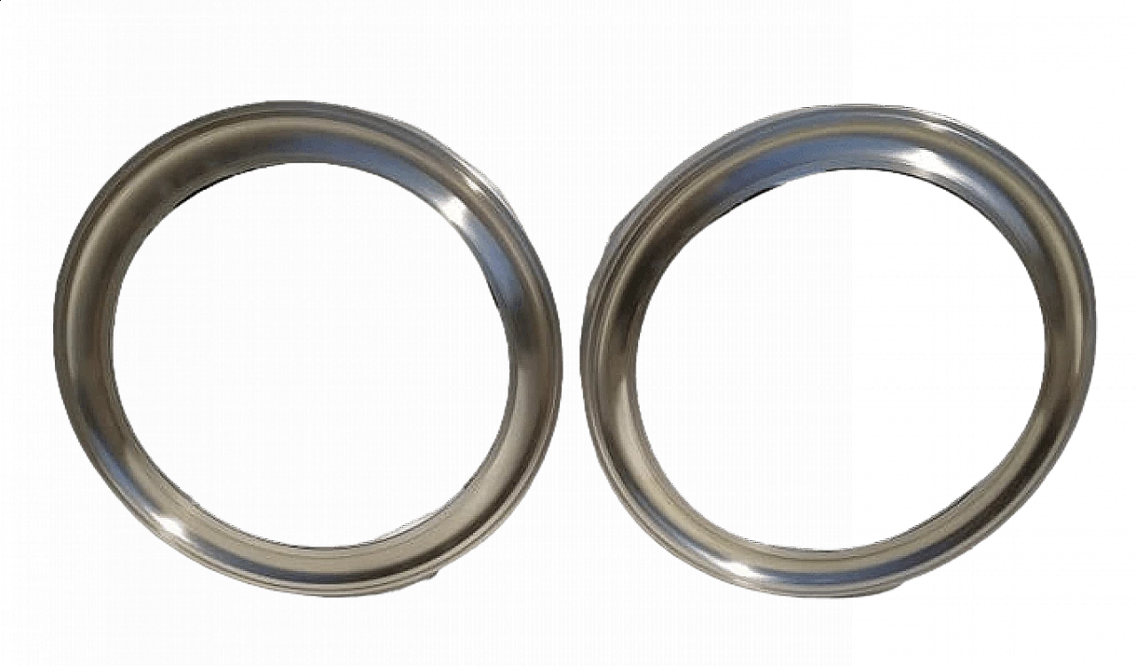 Pair of round mirrors with aluminum frame, 1960s 6