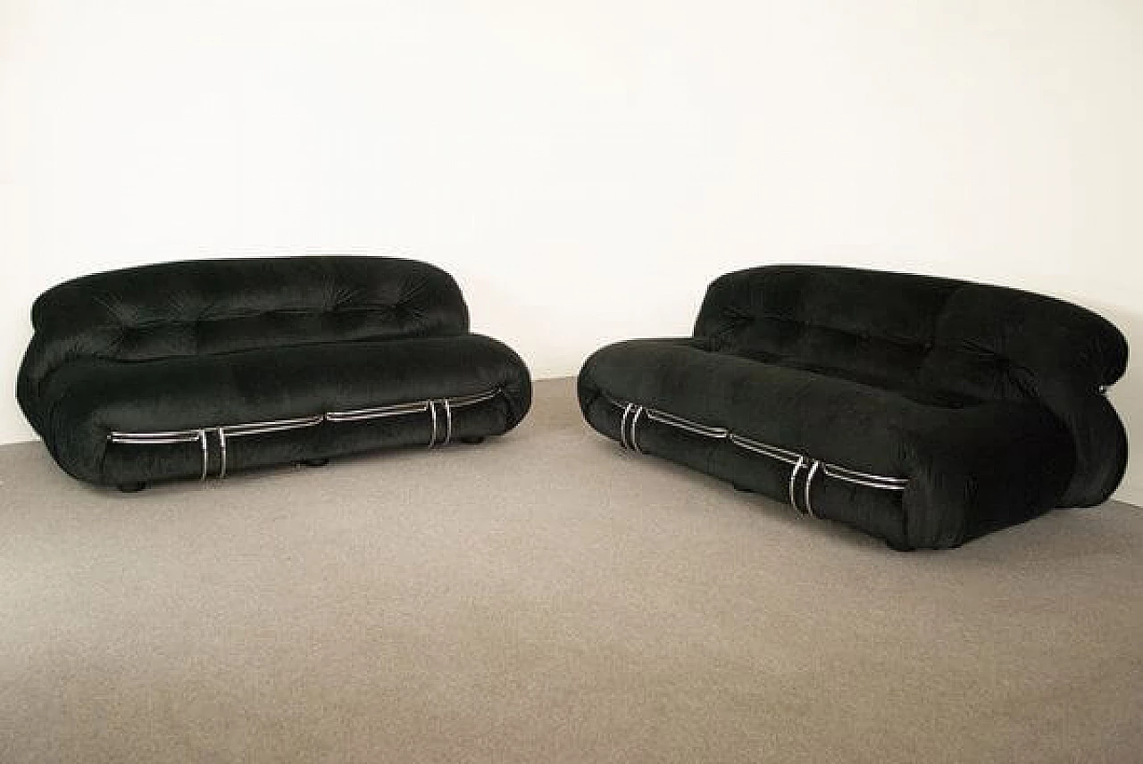 Soriana sofa in black velvet by Afra and Tobia Scarpa for Cassina, 1970s 6